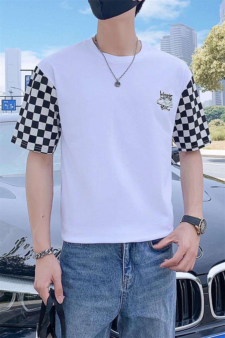 白色2022精神小伙修身男士潮流短袖T恤社会t6612-P45控68,男装T恤,电商A108