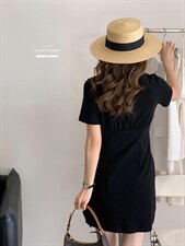 香丽迪2022年夏季新款拼接连衣裙女针织短袖圆领修身高腰，女装连衣裙，香丽迪1