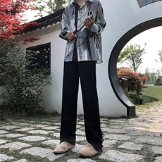 现货新中式风夏季休闲冰丝高级感垂感直筒西裤男KK433-P55，男装西裤，星座205