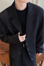 西装领夹克2025秋季松石绿纽扣短款休闲外套男XZ514-2-JK993-P98，男装夹克，星座514-2(原B239)