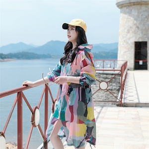 KAYANTY迷彩带帽防晒衣女长款新款透气防晒服防晒衫百搭超薄外套图片