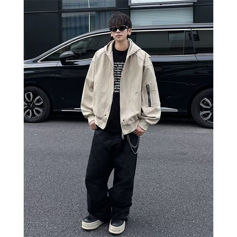山雕短款夹克外套男秋冬款美式解构高级感连帽棒球服,男装夹克,星座716-3
