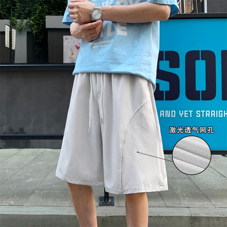 激光网眼速干运动短裤男夏季薄款篮球跑步冰丝裤子斜切休闲五分裤,男装牛仔裤,电商A429