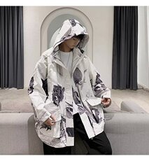 春秋新款男宽松连帽夹克工装上衣潮流港风干枯玫瑰外套JK028-P50，男装夹克，星座308B-1