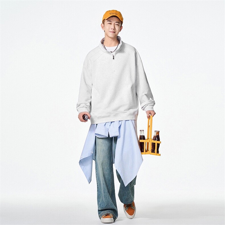 抖音得物品质二开26春装纯色美式高阶结构半拉链立领卫衣外套,女装短外套,电商A443