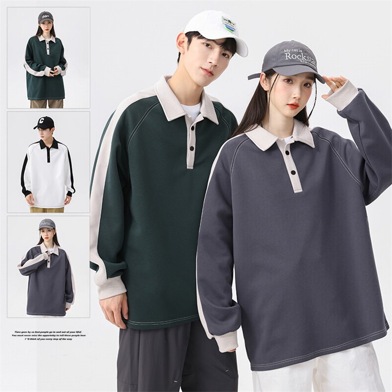 潮流宽松撞色polo领卫衣百搭休闲上衣WY2355图片