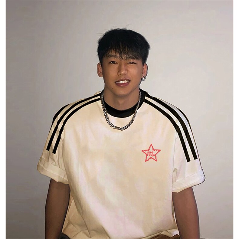 夏季美式高街重磅纯棉三条杠织带撞色男女短袖T恤ZD570-特P30,男装T恤,电商A486