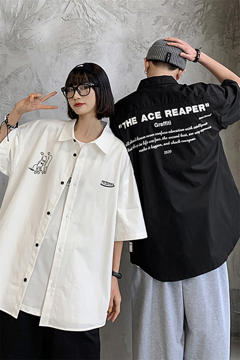 【】A003-HC2021-P40夏装新款个性港风短袖衬衫情侣,男装衬衫,电商A003