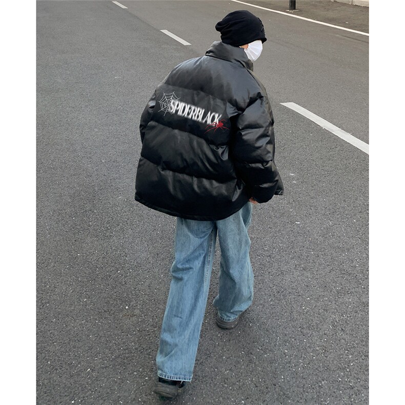 特批街景百搭休闲蜘蛛字母印花PU皮棉衣A247-MY84520特批95控158,男装棉衣,电商A247