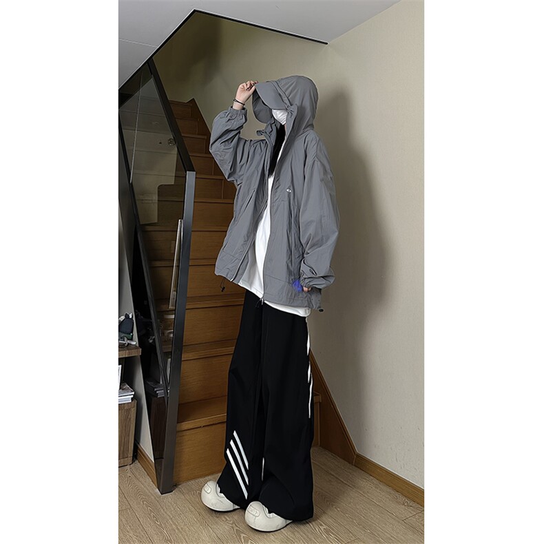 港风大码日系夏季男女情侣款连帽夹克防晒服XZ213-FS998-P55控78,男装防晒衣,星座213