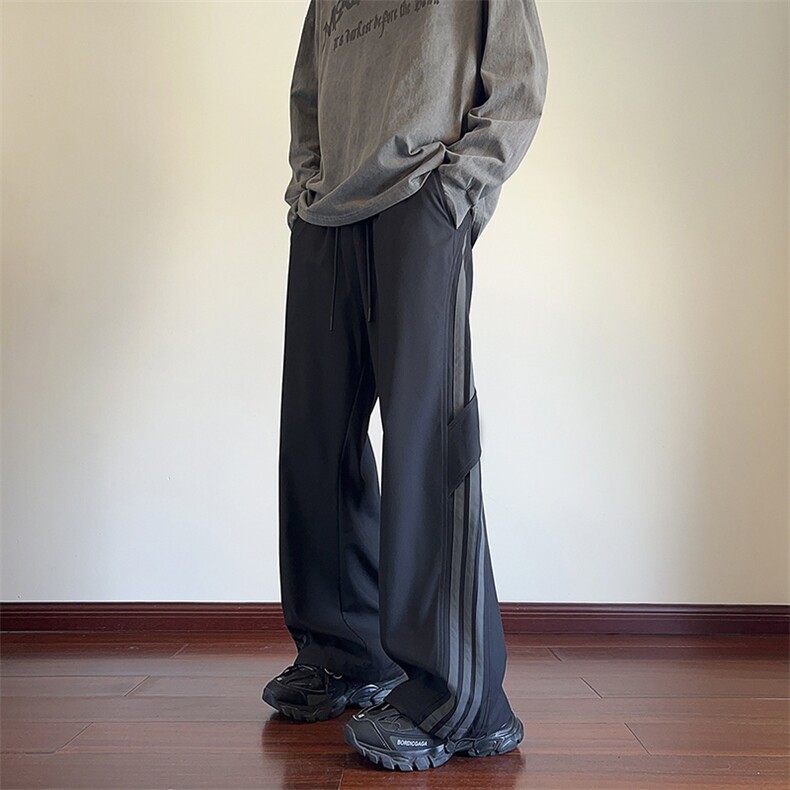 秋季现货宽松纯色直筒垂感拼色条纹休闲裤男DSA157B-K9850-P40图片