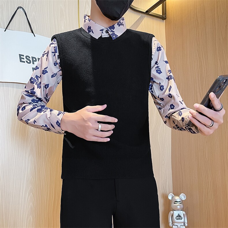 301A-1/M84/P7524秋冬新款男士花衬衫袖毛衣假二件男冬季打底衫,男装T恤,星座301A-1