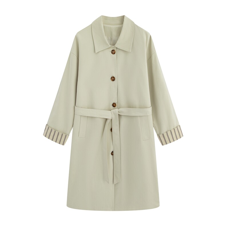米白色气质中长款风衣外套女2025秋季新款时尚翻领休闲高级感大衣,女装风衣,慕咨
