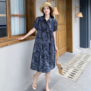 复古印花纯棉连衣裙女2025新款夏季宽松收腰显瘦超好看休闲衬衫裙图片