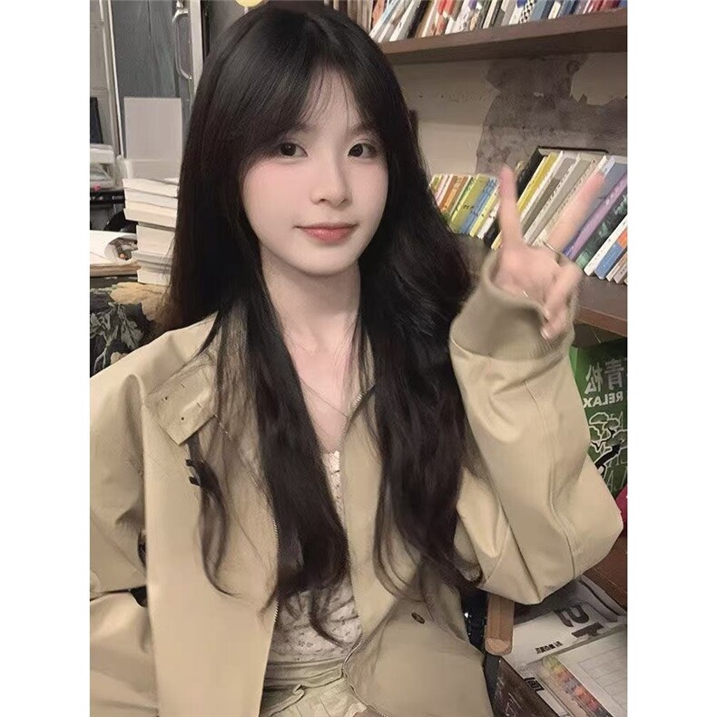 美式复古卡其色立领2025新款春秋外套宽松工装休闲夹克韩系上衣女,男装夹克,星座506A
