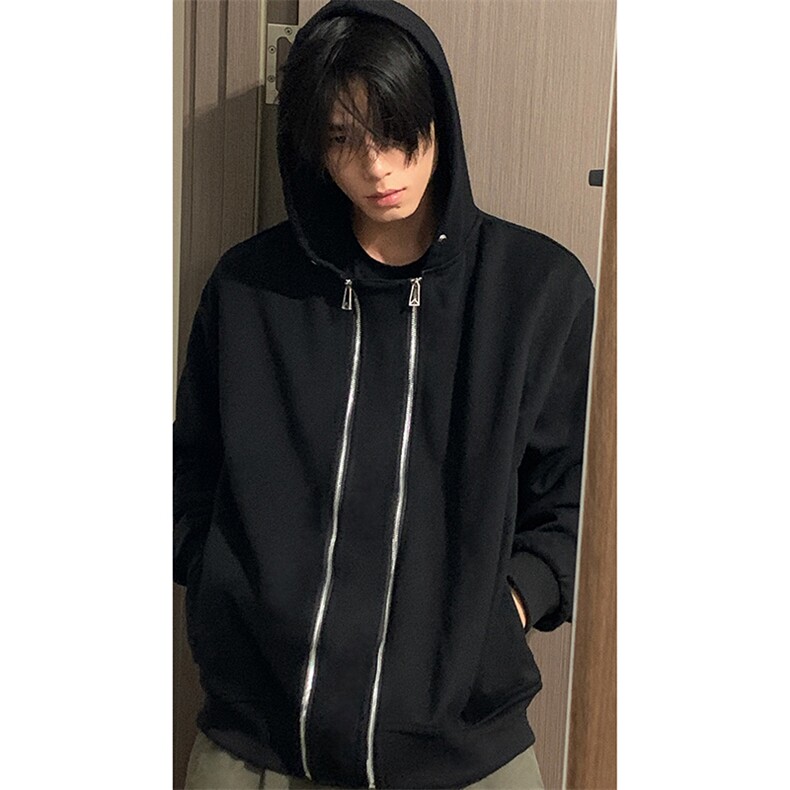 B221美式ins高街双拉链宽松开衫卫衣连帽外套SY2319-P95控128,男装卫衣,电商B221