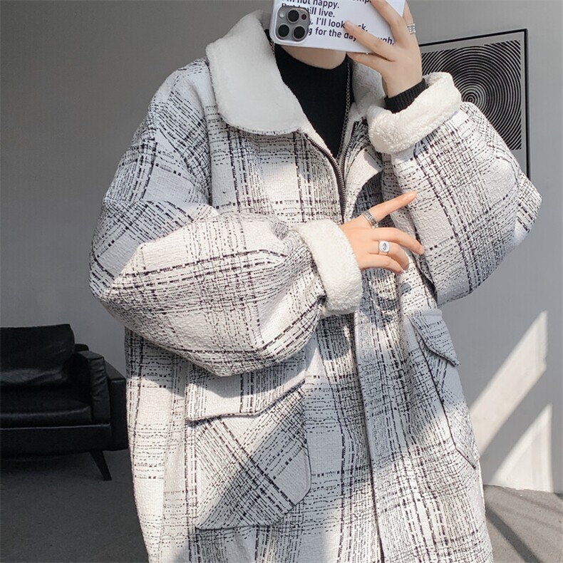 M-8XL格子羊羔毛棉服冬季大码小香风加绒外套加厚棉衣MF7001/P138,男装棉衣,电商B238