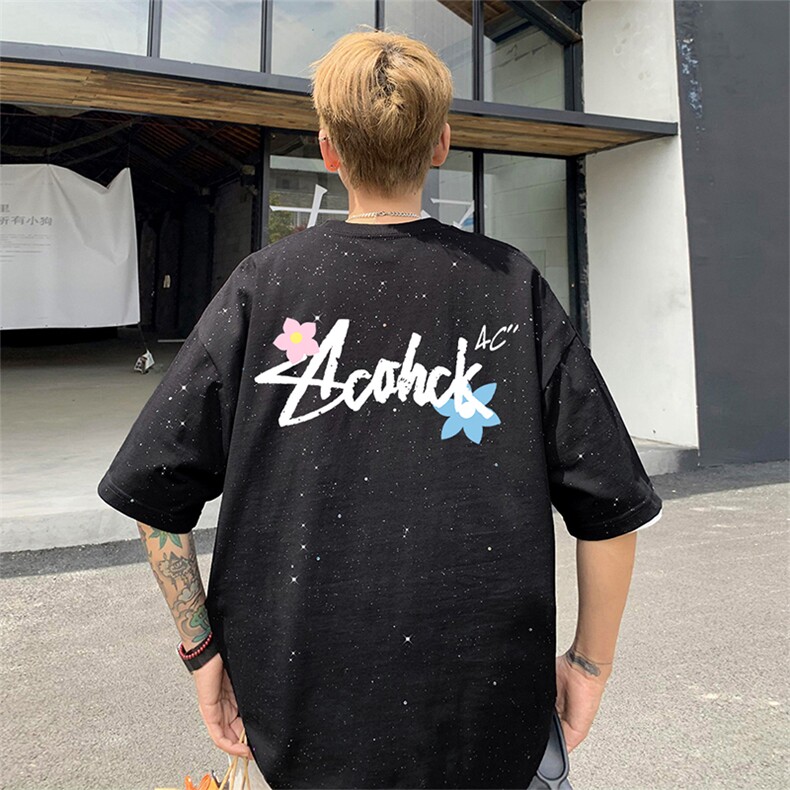 可48小时发货支持抖音得物来样二开美式满天星亮片短袖T恤MTX713,男装T恤,电商A486