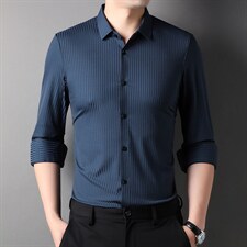 CE826钱塘2020-2春秋薄款商务休闲条纹简约中年男士长袖衬衫P72，男装衬衫，钱塘207-2