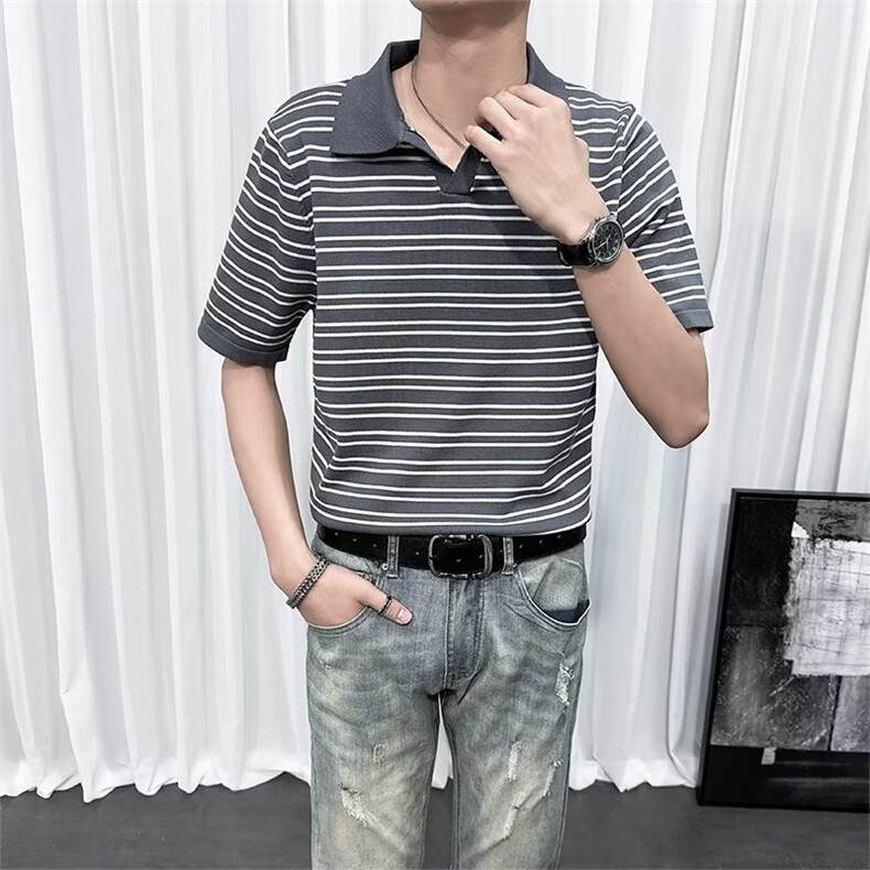 夏季条纹短袖polo衫t恤男潮流翻领保罗衫男士针织衫翻领体恤TM24,男装针织衫/毛衣,星座1116A-2（原606A-1）