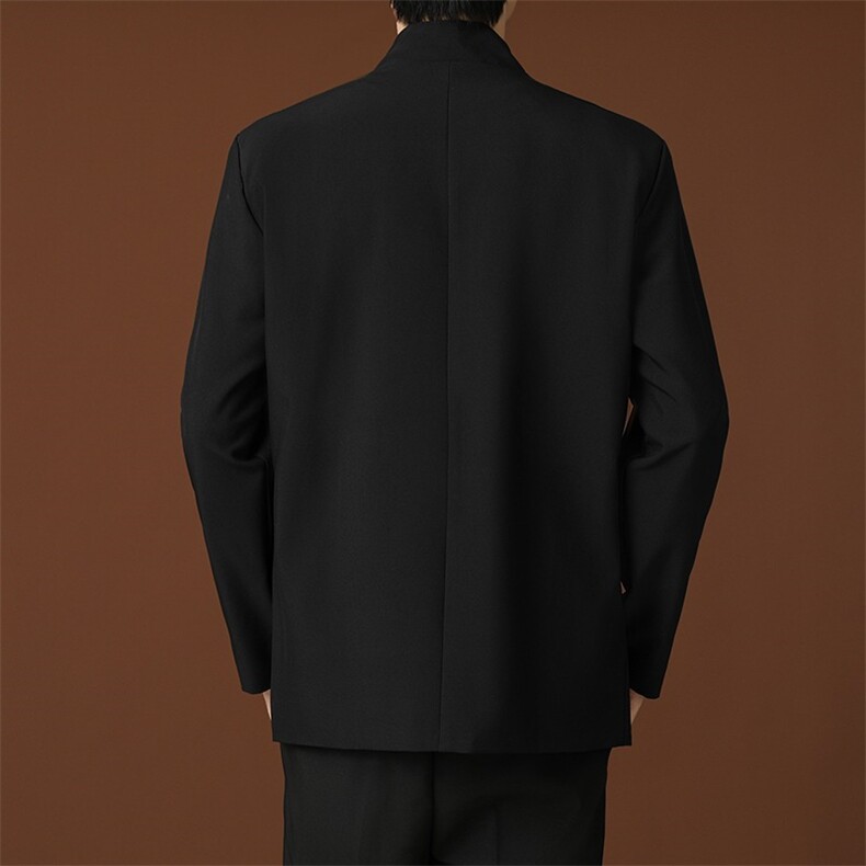 2025新中式西装男黑色立领金属纽扣中山装风立领结婚秋冬季套装,男装西服套装,星座601-1