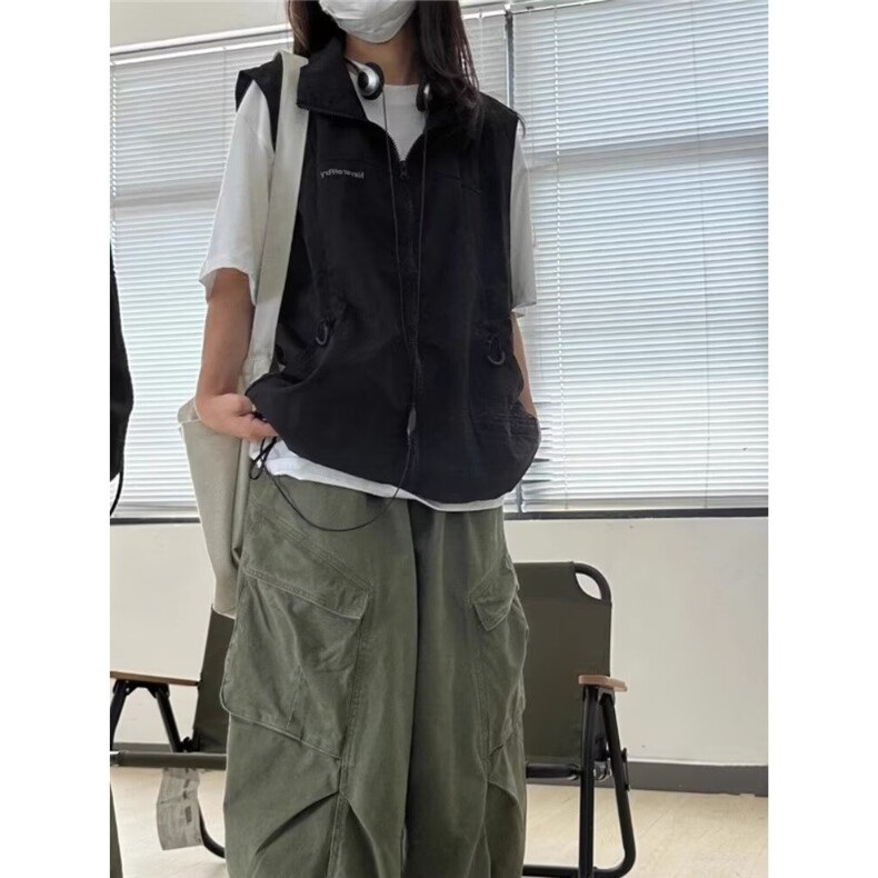 立领户外马甲男夏机能风拼接纯色日系休闲无袖外套AA148-P53，女装短外套，星座208-5