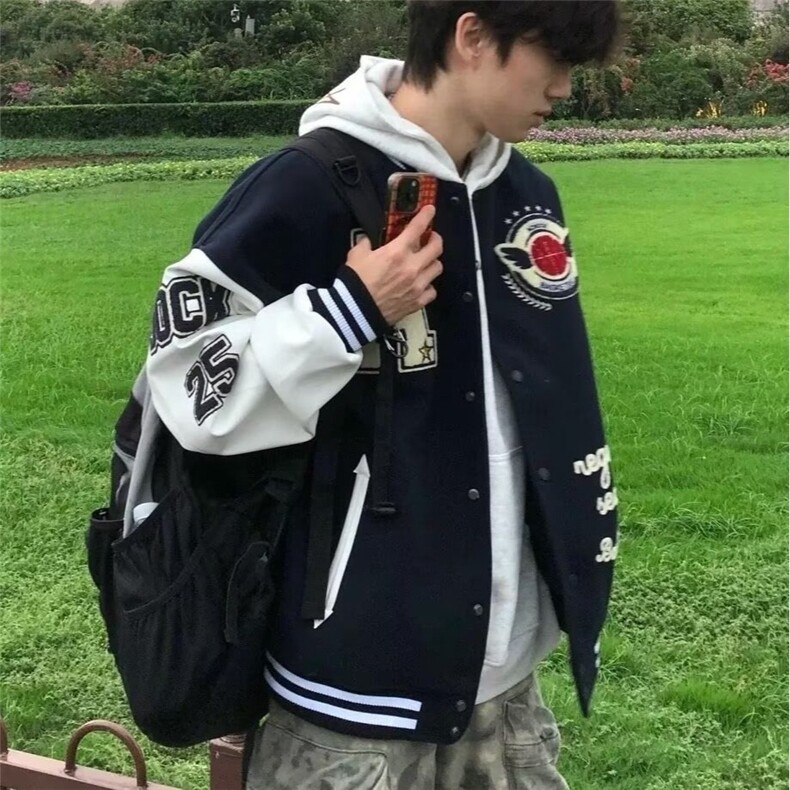 2026美式高街复古毛巾绣棒球服外套女春秋季新款宽松百搭嘻哈夹克,男装夹克,星座715-4