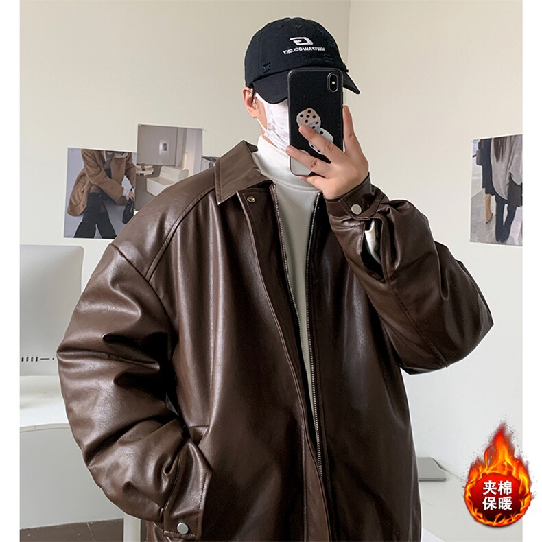 冬季新款夹棉皮衣休闲设计感PU皮翻领外套男D7013-TP105178,男装皮衣,电商A102