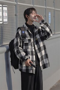 春秋外套cityboy加厚格子长袖衬衫宽松衬衣男DX183P6088图片