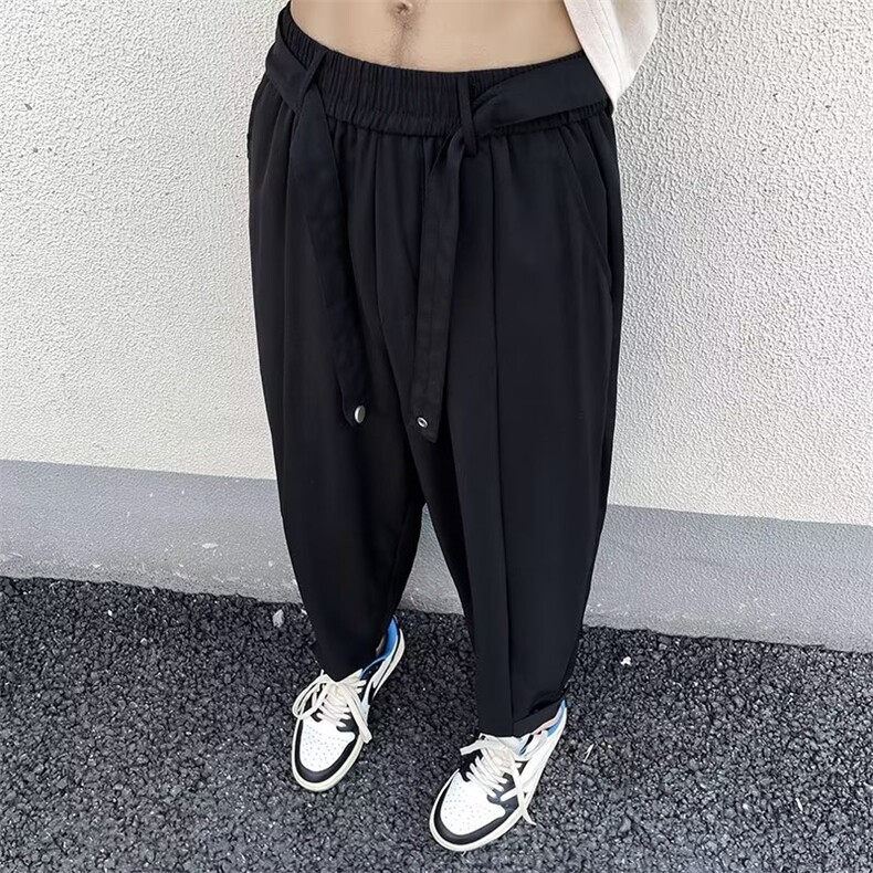 裤子男夏季潮牌日系宽松纽扣裤脚薄款设计感长裤夏天休闲透气百搭,男装休闲裤,星座601-2
