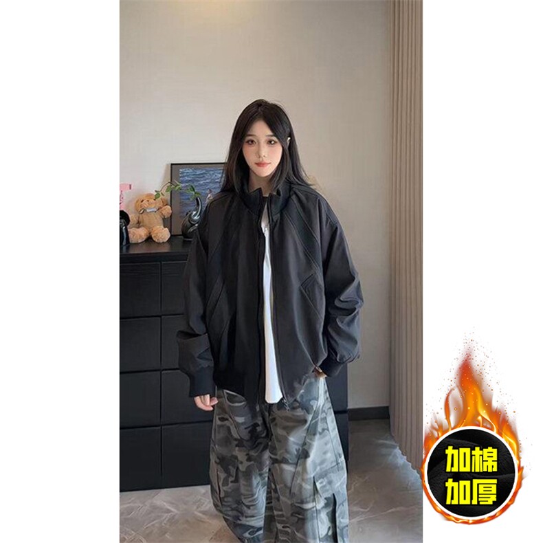 现货冬季美拉德立领飞行夹克廓形高街棒球服加棉加厚棉衣外套图片
