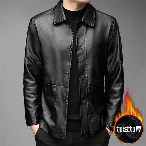 G98911男士2023冬新款长袖PU皮加绒皮衣修身皮夹克外套P102图片