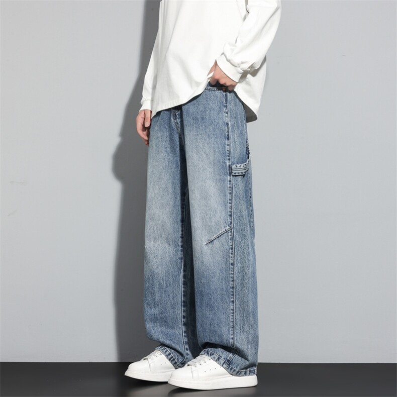 美式阔腿裤子男宽松高级感做旧牛仔裤cleanfit工装长裤J8093-P50,男装牛仔裤,星座509