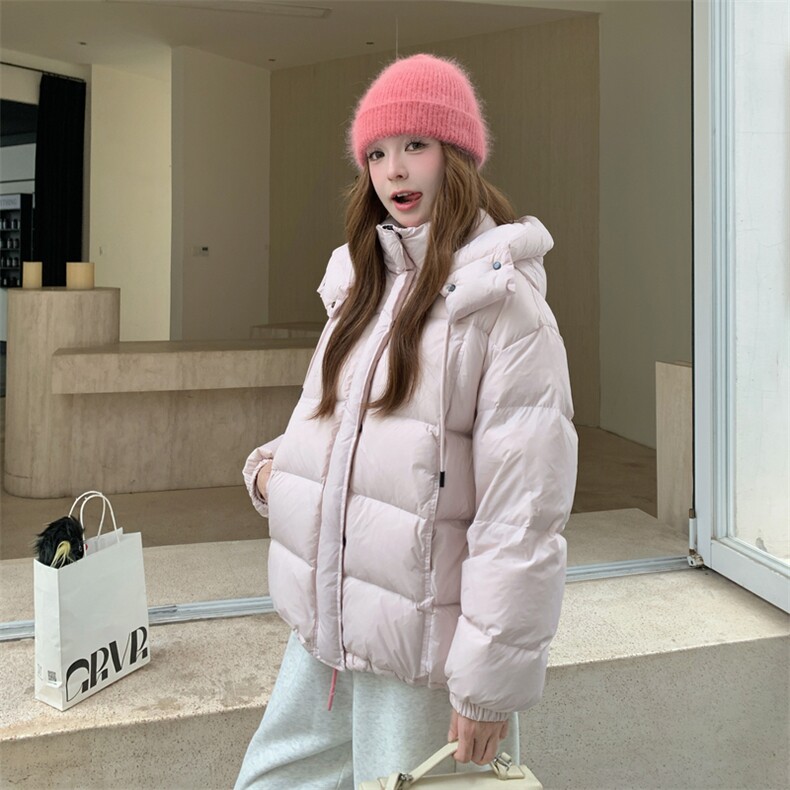 现货甜美泡芙感羽绒服外套女冬季新款韩系连帽加厚白鸭绒面包服,女装羽绒服,网红馆