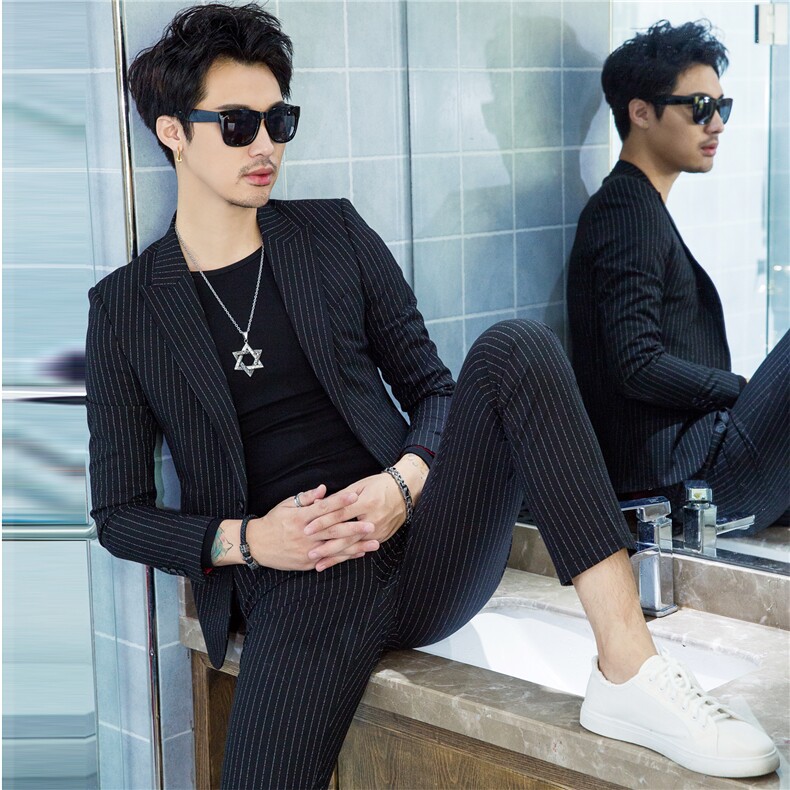 18秋冬款潮男修身韩版条纹西服XW04西外套P155西服两件套装P220，男装西服，星座419（原A233）