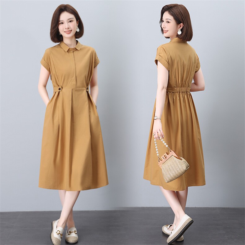 纯棉连衣裙女2025新款夏季收腰显瘦气质衬衫裙妈妈超好看休闲裙子，女装连衣裙，玛其路