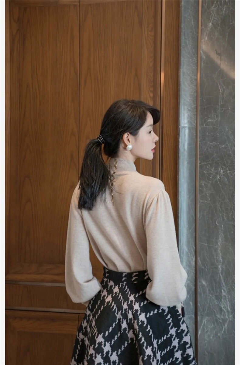 时尚百搭半高领羊毛打底衫显瘦修身长袖针织衫,针织衫/毛衣,圣旺供货