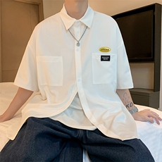 小众衬衫男短袖夏季薄款冰丝白衬衣休闲宽松七分袖外套W1131-P28，男装衬衫，星座512-2
