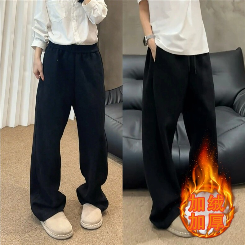 vintage复古加绒休闲卫裤男秋冬季日系潮牌宽松直筒重磅加厚裤子,男装休闲裤,星座1210-1