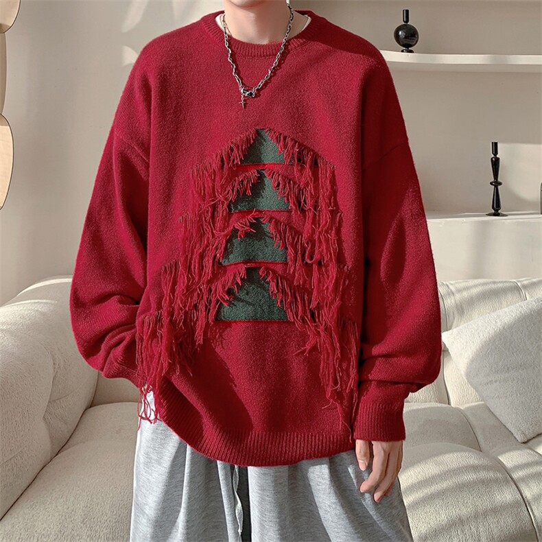文艺感流苏点缀秋冬上衣简约节日元素氛围感针织衫毛衣HY693TP55,男装针织衫/毛衣,电商A102B