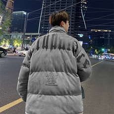 麂皮绒印花棉服男款冬季潮牌新款美式加厚羽绒服男士情侣冬装棉袄，男装棉衣，电商A409-1