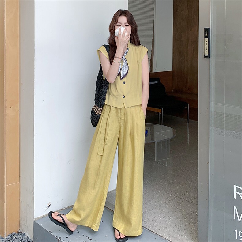 套装女设计感小众高级感气质2025夏季新款老钱风马甲阔腿裤两件套,女装套装/套裙,2C317A