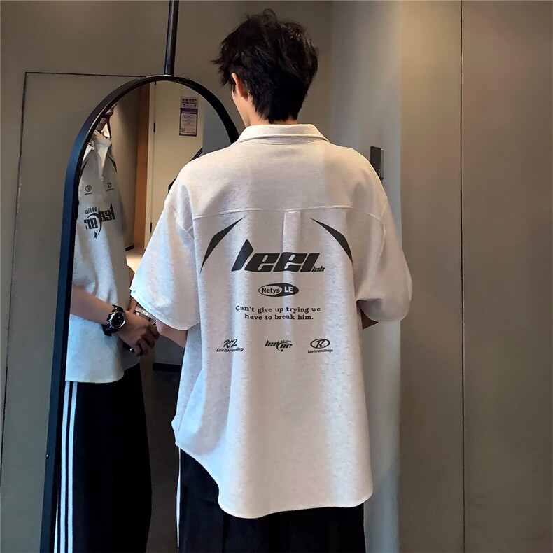 日系复古半袖潮牌宽松舒适假两件衬衫领POLO衫短袖T恤T162-P48,男装T恤,电商C307