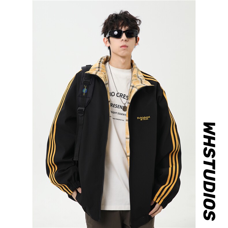 港风美式字母刺绣日系条纹立领夹克外塔男XZ213-JK5529-P90控128,男装夹克,星座213