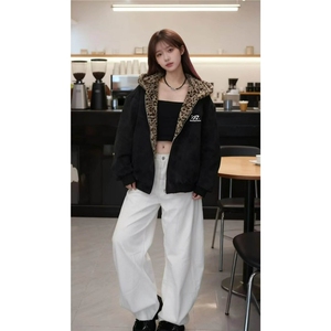 网络图现货 美式 豹纹双面穿连帽设计感麂皮绒工装棉衣 JA275-P76图片
