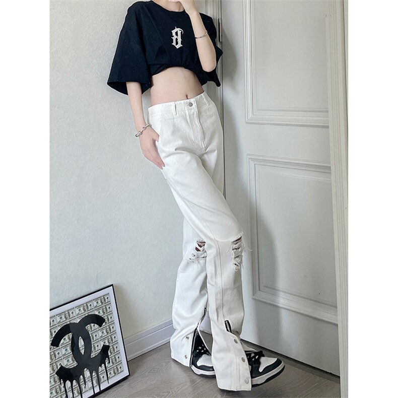 美式高街ins小众拉链hiphop排扣破洞休闲牛仔裤货号K642P60控78,男装牛仔裤,电商A063