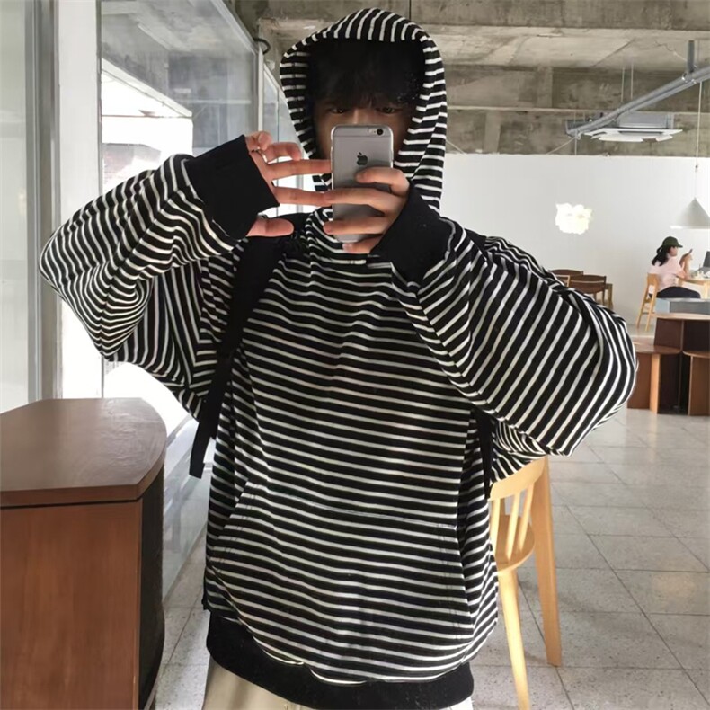 25秋冬新款~条纹连帽卫男式宽松休闲套头卫衣外套716A-WY826-P68,女装短外套,星座716A（原星座815-4）