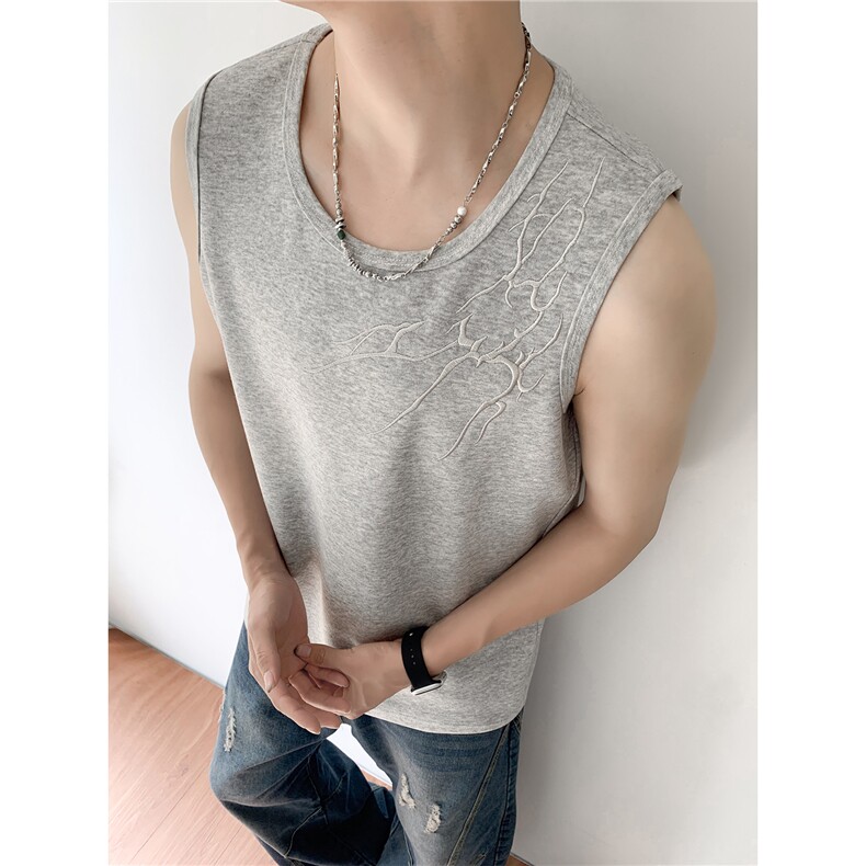 夏季2026男装新款美式无袖T恤绣花宽松坎肩背心夏装上衣S416-特25，男装背心/马甲，电商A233-1