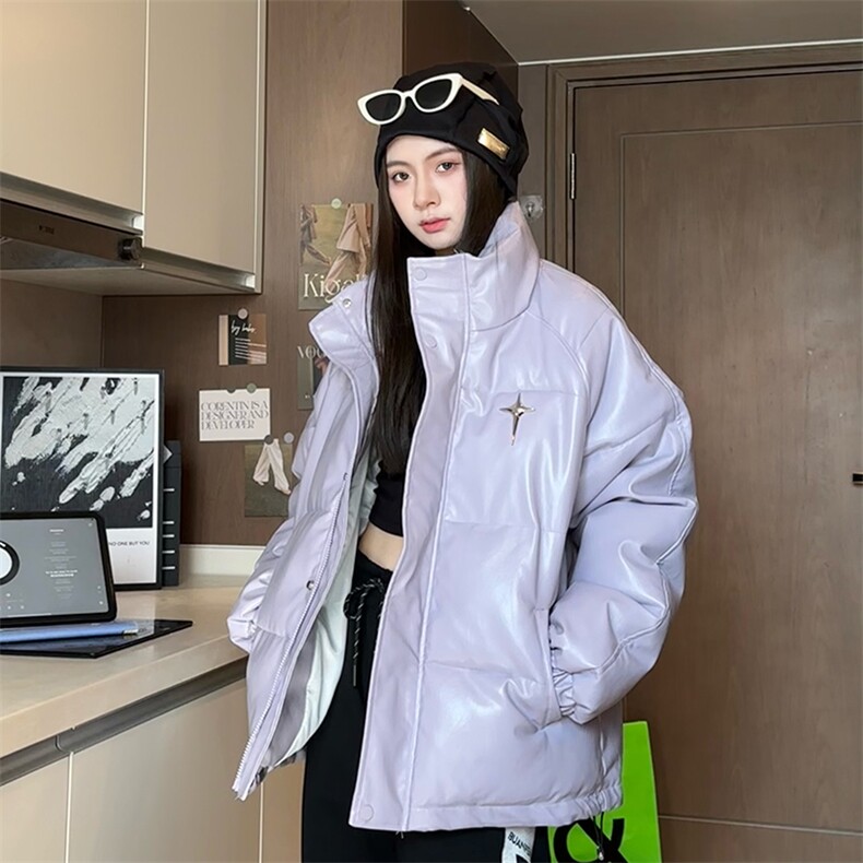 中性冬季宽松美式高街pu皮钢印加厚棉服外套XZ811A-MF199-P125图片