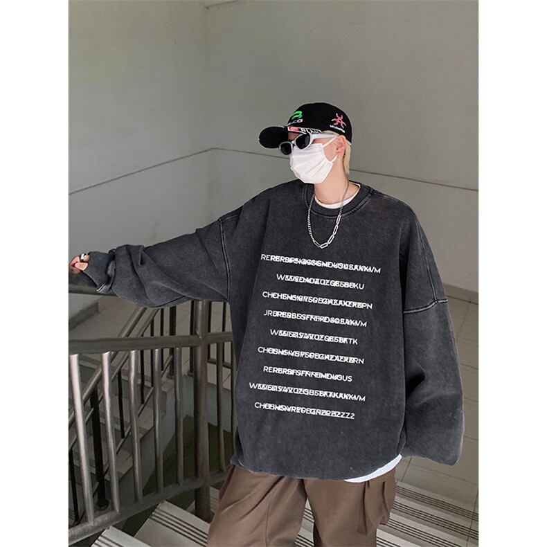 得物抖音高品质二开360克重磅做旧炒雪花纯色圆领水洗卫衣1515,男装卫衣,电商A486